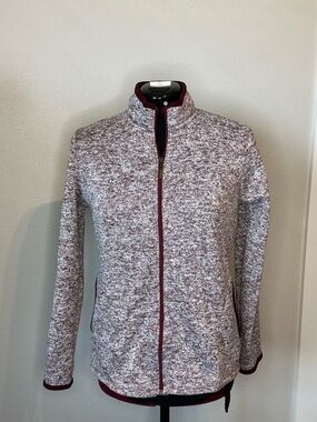 Stan Herman Marled Full-Zip Fleece Bomber Jacket in Burgundy/White